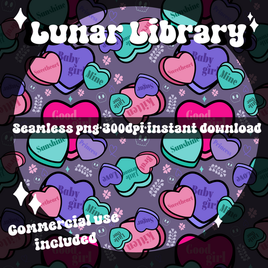 vintage purple pet names candy hearts - digital file